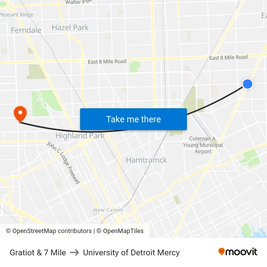 Gratiot & 7 Mile to University of Detroit Mercy map