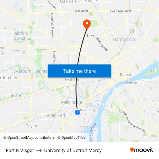Fort & Visger to University of Detroit Mercy map