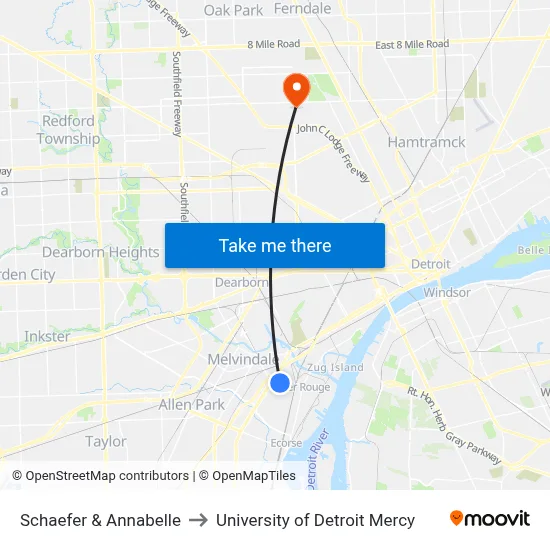 Schaefer & Annabelle to University of Detroit Mercy map
