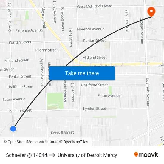 Schaefer @ 14044 to University of Detroit Mercy map