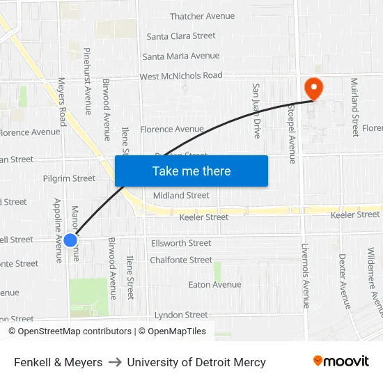 Fenkell & Meyers to University of Detroit Mercy map