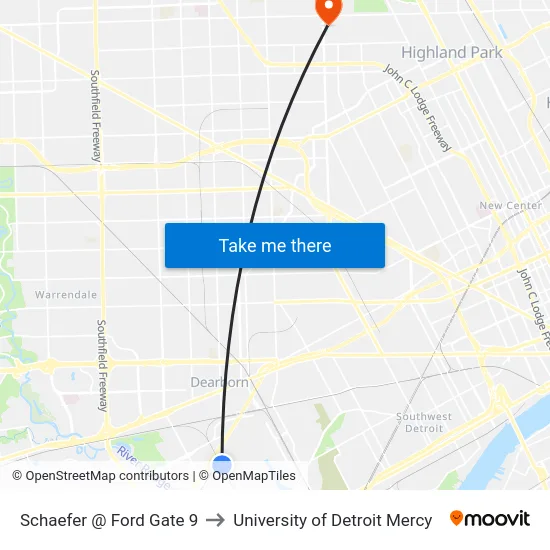 Schaefer @ Ford Gate 9 to University of Detroit Mercy map