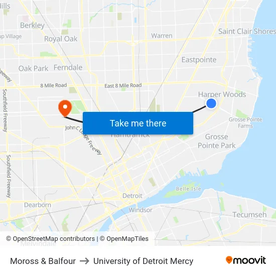 Moross & Balfour to University of Detroit Mercy map