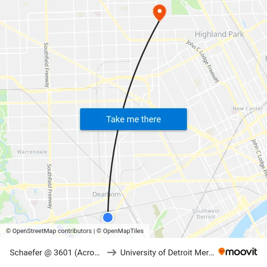 Schaefer @ 3601 (Across) to University of Detroit Mercy map