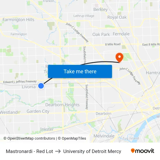Mastronardi - Red Lot to University of Detroit Mercy map