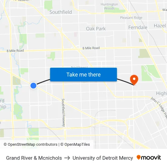 Grand River & Mcnichols to University of Detroit Mercy map