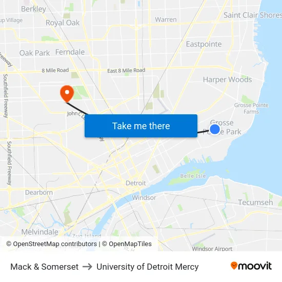 Mack & Somerset to University of Detroit Mercy map