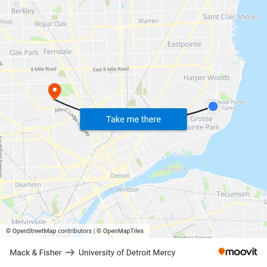 Mack & Fisher to University of Detroit Mercy map