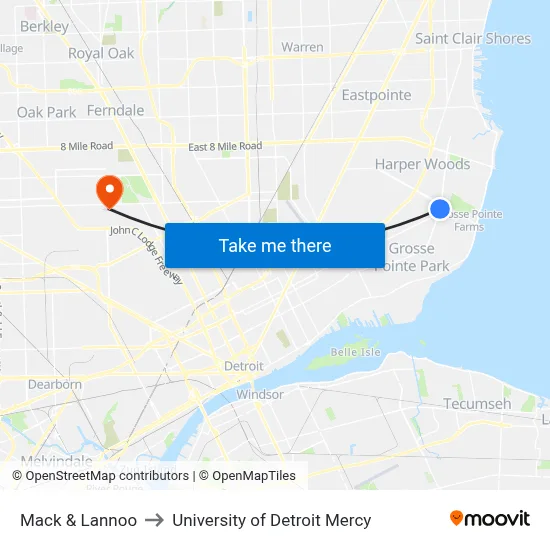Mack & Lannoo to University of Detroit Mercy map