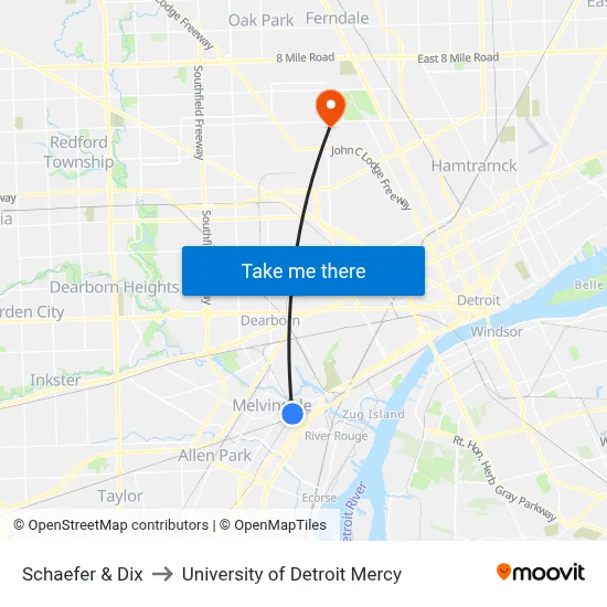 Schaefer & Dix to University of Detroit Mercy map