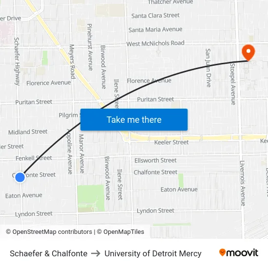 Schaefer & Chalfonte to University of Detroit Mercy map