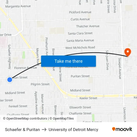 Schaefer & Puritan to University of Detroit Mercy map