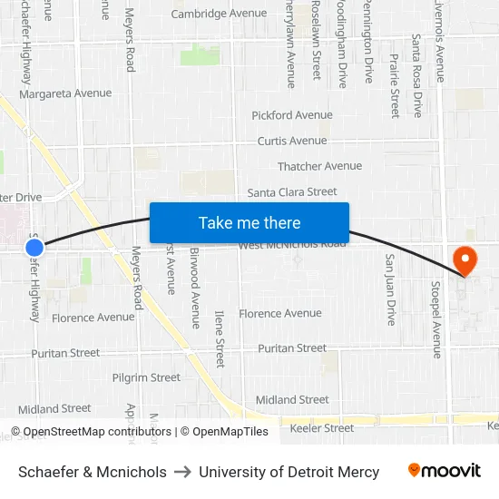 Schaefer & Mcnichols to University of Detroit Mercy map