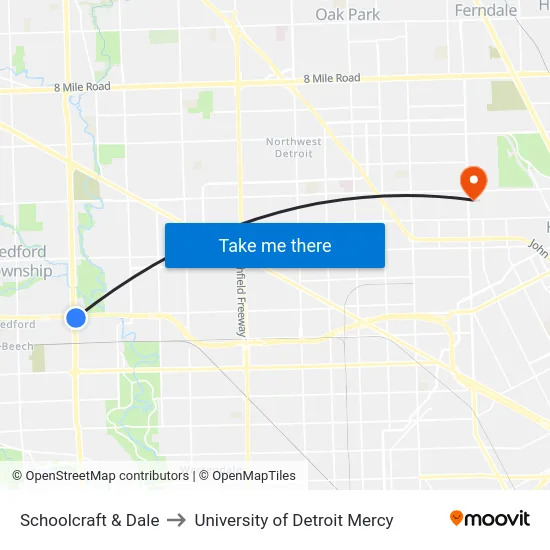 Schoolcraft & Dale to University of Detroit Mercy map