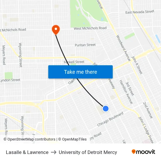 Lasalle & Lawrence to University of Detroit Mercy map