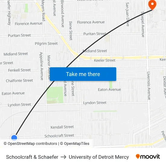 Schoolcraft & Schaefer to University of Detroit Mercy map