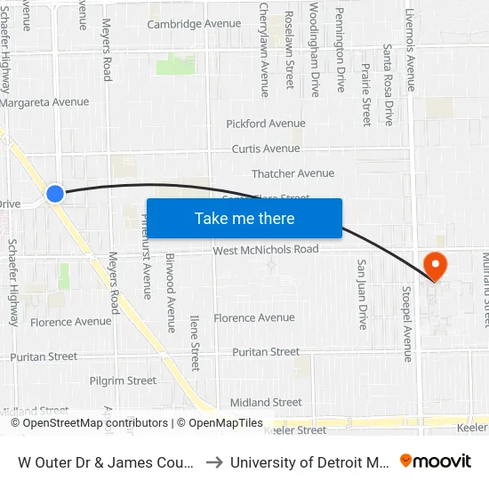 W Outer Dr & James Couzens to University of Detroit Mercy map