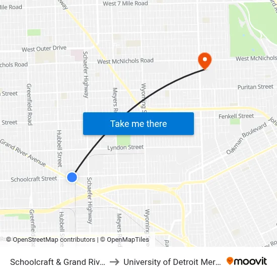 Schoolcraft & Grand River to University of Detroit Mercy map