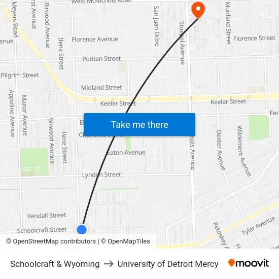 Schoolcraft & Wyoming to University of Detroit Mercy map