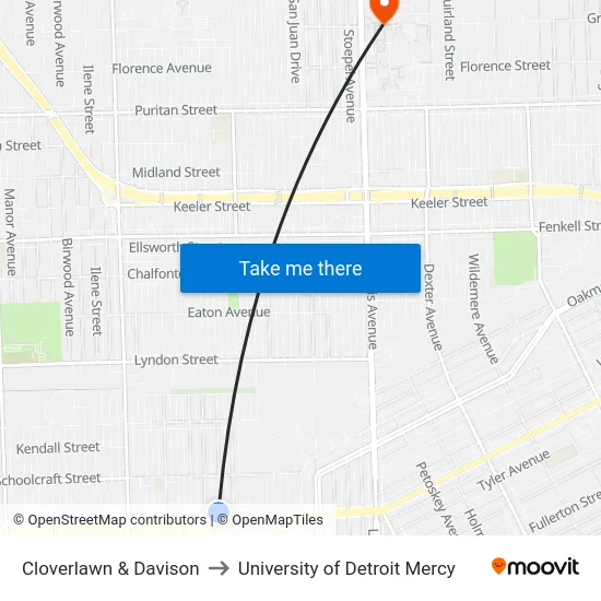 Cloverlawn & Davison to University of Detroit Mercy map