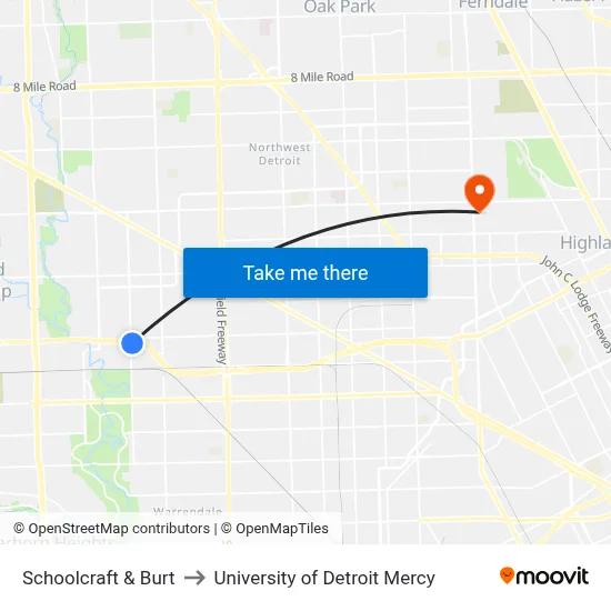 Schoolcraft & Burt to University of Detroit Mercy map