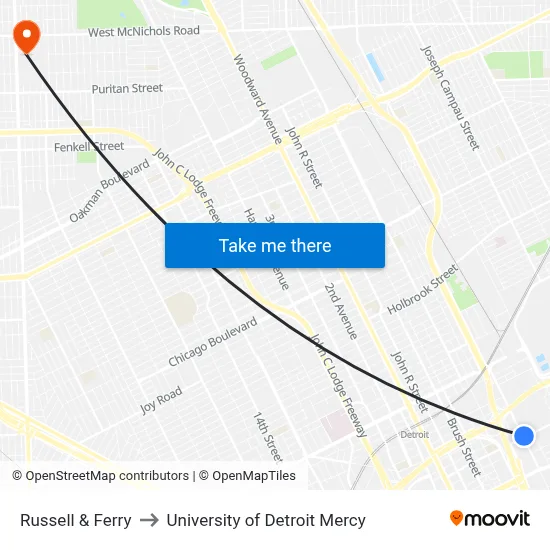 Russell & Ferry to University of Detroit Mercy map