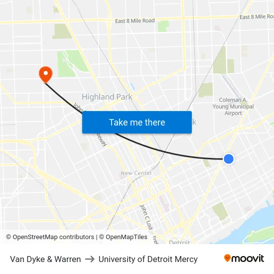Van Dyke & Warren to University of Detroit Mercy map