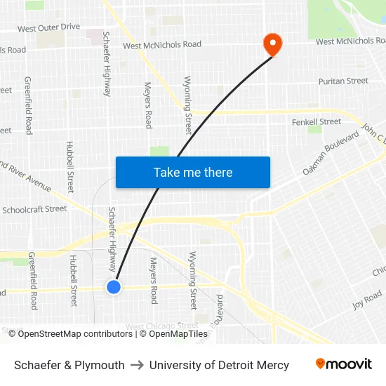 Schaefer & Plymouth to University of Detroit Mercy map
