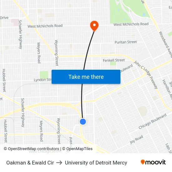 Oakman & Ewald Cir to University of Detroit Mercy map