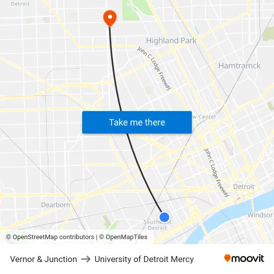 Vernor & Junction to University of Detroit Mercy map
