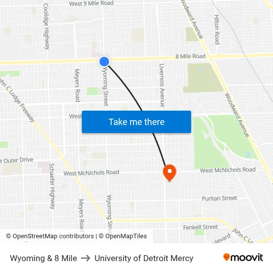 Wyoming & 8 Mile to University of Detroit Mercy map