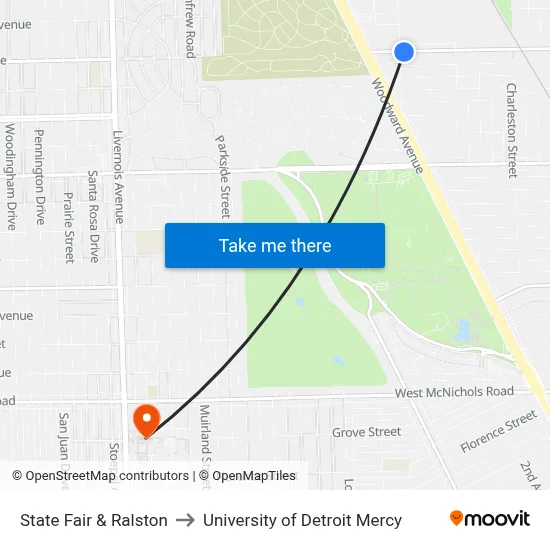 State Fair & Ralston to University of Detroit Mercy map