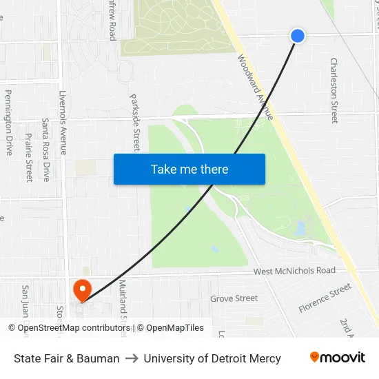 State Fair & Bauman to University of Detroit Mercy map