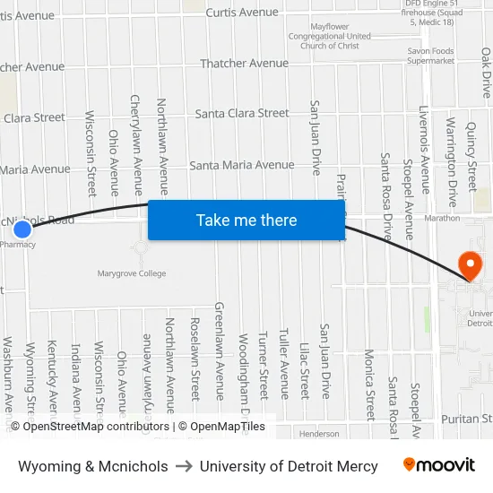 Wyoming & Mcnichols to University of Detroit Mercy map