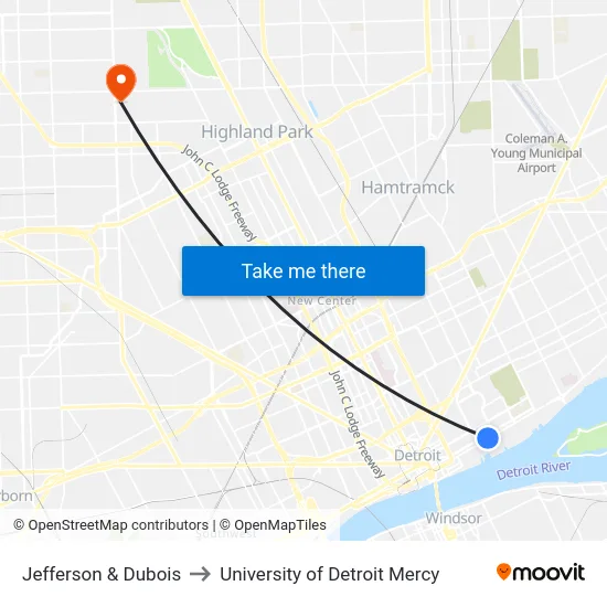 Jefferson & Dubois to University of Detroit Mercy map