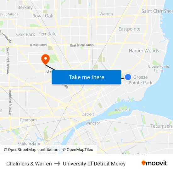 Chalmers & Warren to University of Detroit Mercy map