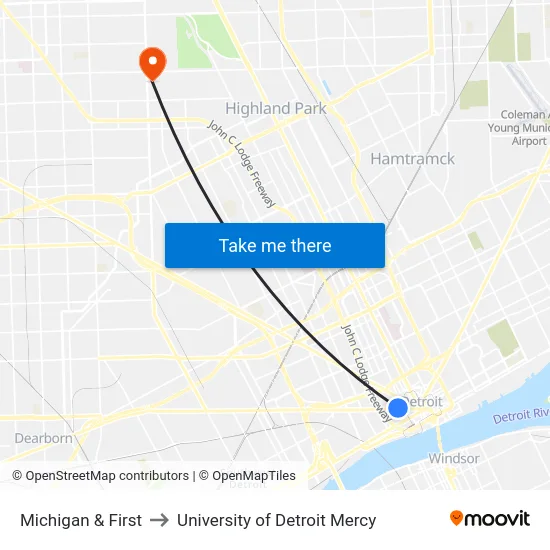Michigan & First to University of Detroit Mercy map