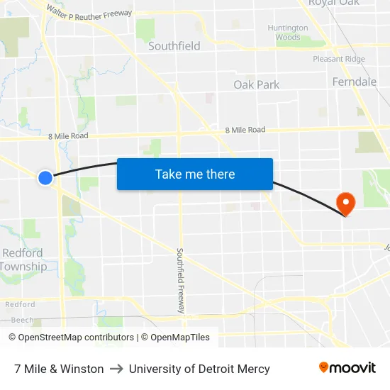 7 Mile & Winston to University of Detroit Mercy map