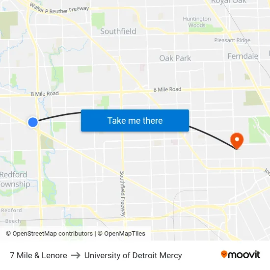 7 Mile & Lenore to University of Detroit Mercy map