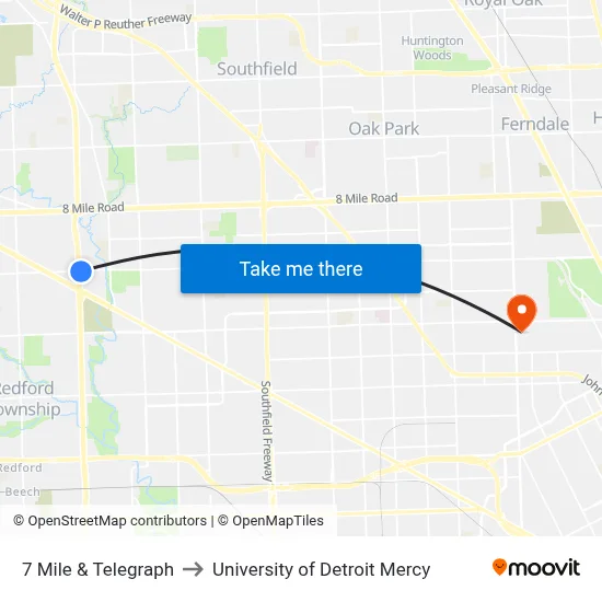 7 Mile & Telegraph to University of Detroit Mercy map