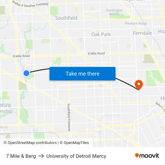 7 Mile & Berg to University of Detroit Mercy map