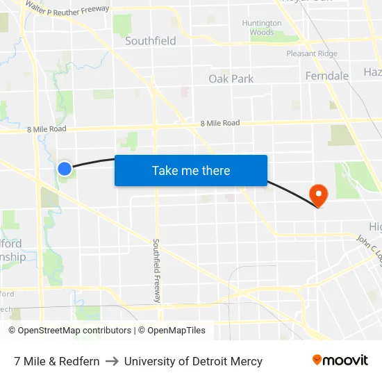 7 Mile & Redfern to University of Detroit Mercy map