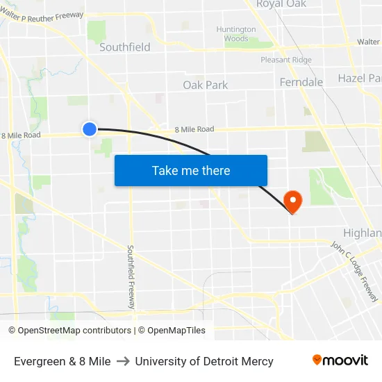 Evergreen & 8 Mile to University of Detroit Mercy map