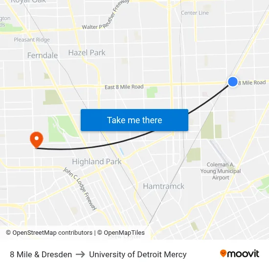 8 Mile & Dresden to University of Detroit Mercy map