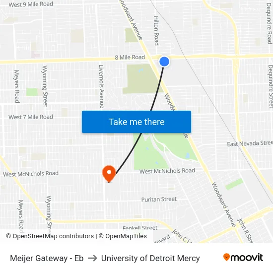 Meijer Gateway - Eb to University of Detroit Mercy map