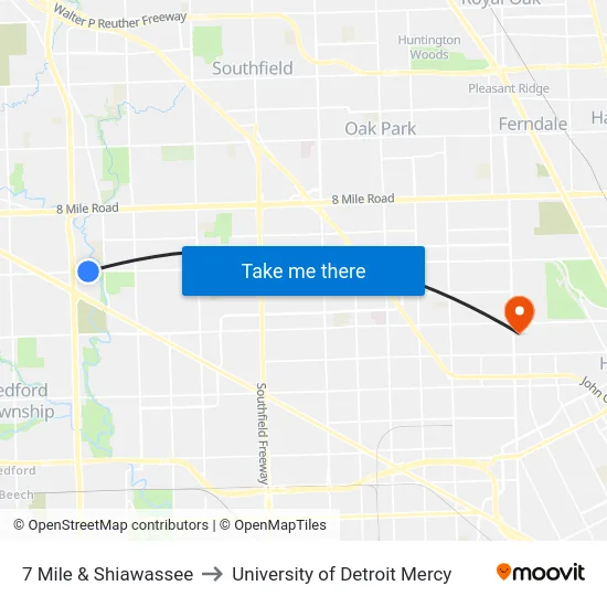 7 Mile & Shiawassee to University of Detroit Mercy map
