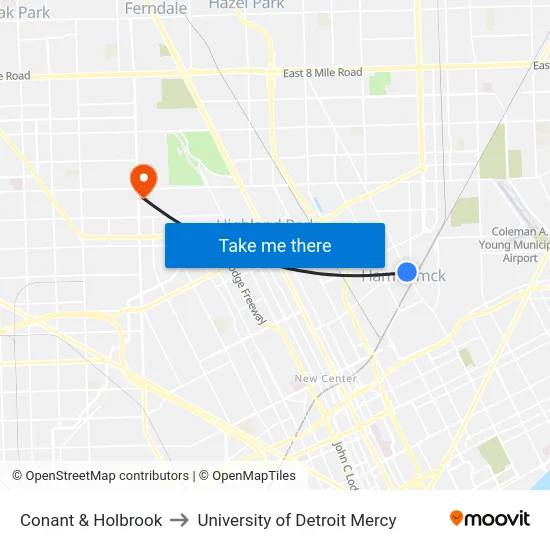 Conant & Holbrook to University of Detroit Mercy map