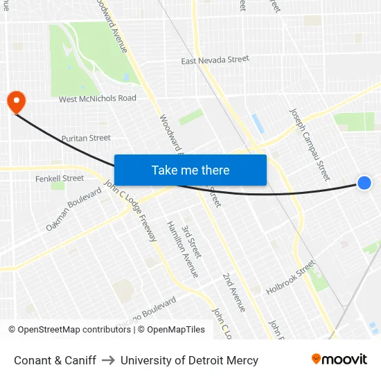 Conant & Caniff to University of Detroit Mercy map