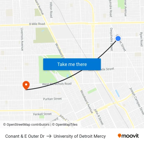 Conant & E Outer Dr to University of Detroit Mercy map