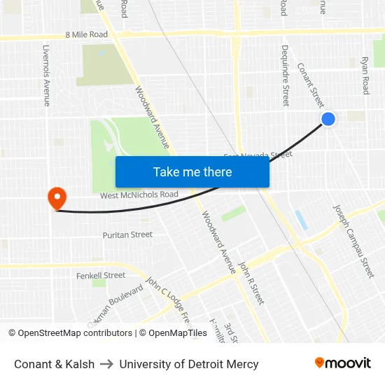 Conant & Kalsh to University of Detroit Mercy map